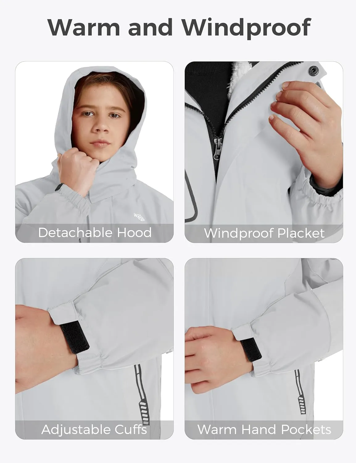 wantdo Boy's Ski Jacket Waterproof 3 in 1 Snow Coat Warm Fleece Winter Coat