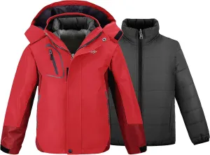 wantdo Boy's Ski Jacket Waterproof 3 in 1 Snow Coat Warm Fleece Winter Coat