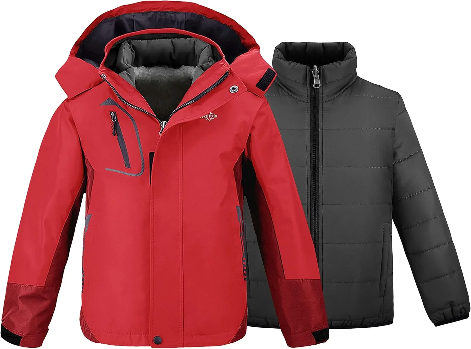 wantdo Boy's Ski Jacket Waterproof 3 in 1 Snow Coat Warm Fleece Winter Coat