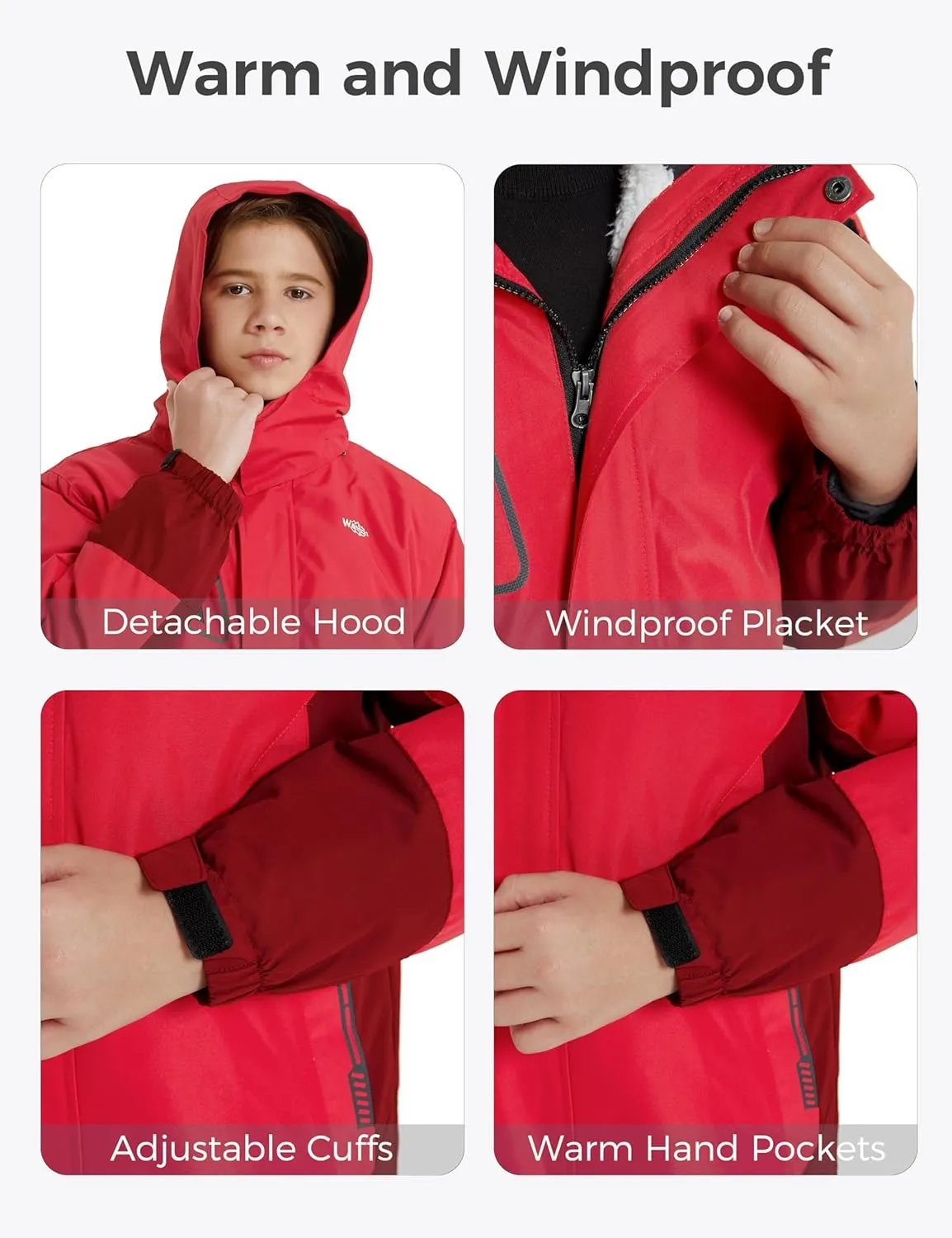 wantdo Boy's Ski Jacket Waterproof 3 in 1 Snow Coat Warm Fleece Winter Coat