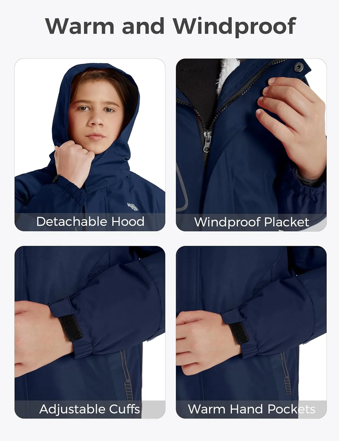wantdo Boy's Ski Jacket Waterproof 3 in 1 Snow Coat Warm Fleece Winter Coat