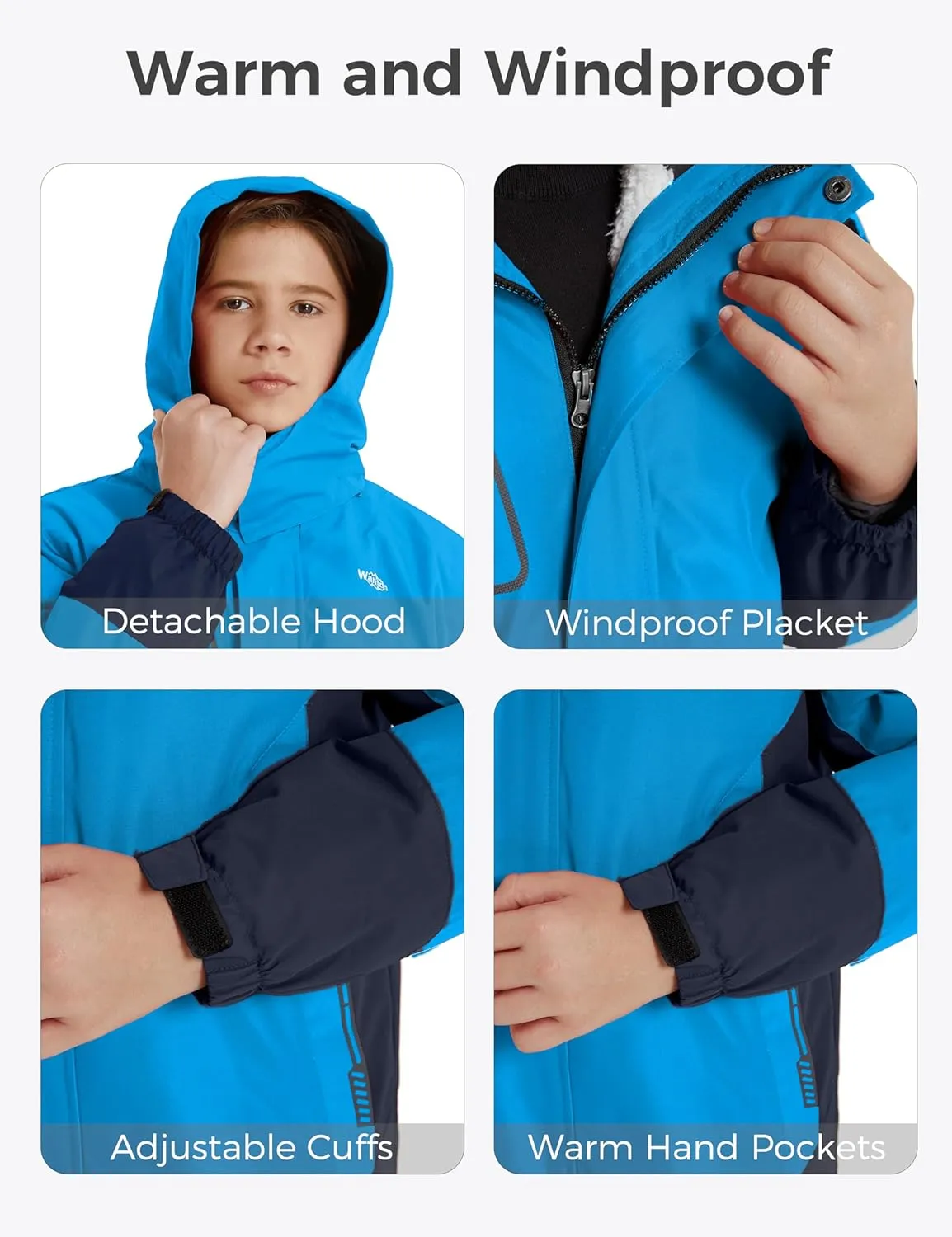 wantdo Boy's Ski Jacket Waterproof 3 in 1 Snow Coat Warm Fleece Winter Coat