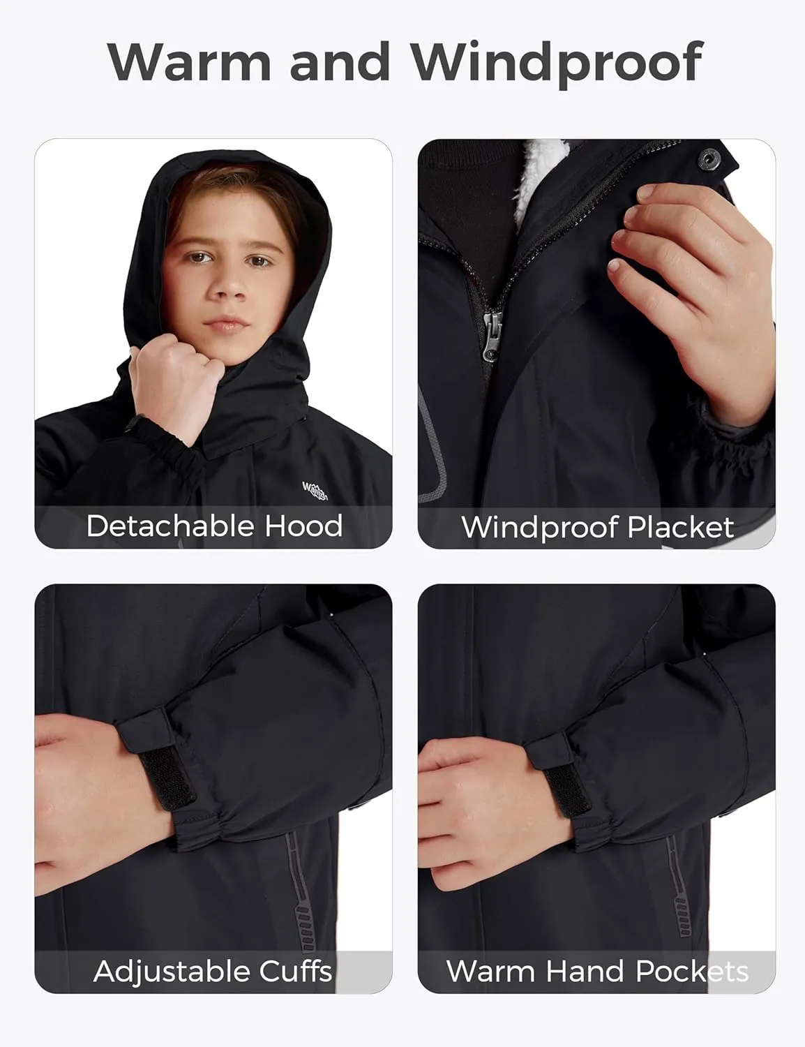wantdo Boy's Ski Jacket Waterproof 3 in 1 Snow Coat Warm Fleece Winter Coat