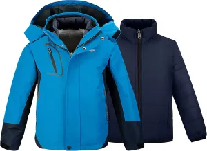 wantdo Boy's Ski Jacket Waterproof 3 in 1 Snow Coat Warm Fleece Winter Coat