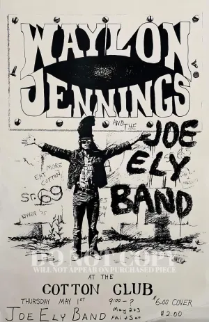Waylon Jennings 1975 Vintage Concert Poster 11 X 17 - Joe Ely Band - Live - The Cotton Club - Legendary American Music - Outlaw Country - Original Artwork - Rare Art Print