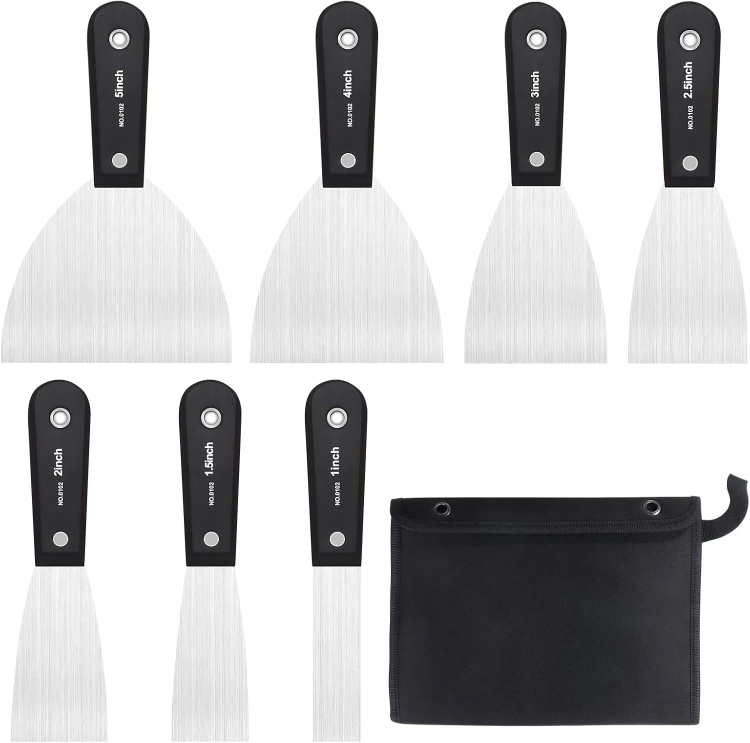 weiwei 7 PCS Metal Putty Knife Set Multi-sized Spackle Knife with Storage Bag Rustproof Putty Scraper Knives Drywall Tools for Wall Repair Wall Paint Spreading Drywall Spackle and Mud for Craftsman