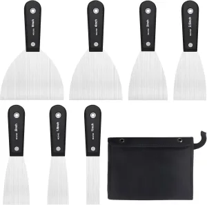 weiwei 7 PCS Metal Putty Knife Set Multi-sized Spackle Knife with Storage Bag Rustproof Putty Scraper Knives Drywall Tools for Wall Repair Wall Paint Spreading Drywall Spackle and Mud for Craftsman