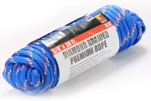 Wellmax Diamond Braid Nylon Rope - 3/8 Inch by 50 Feet Blue Color - Extra Strength, Sunlight and Weather Resistant - Heavy Duty Construction