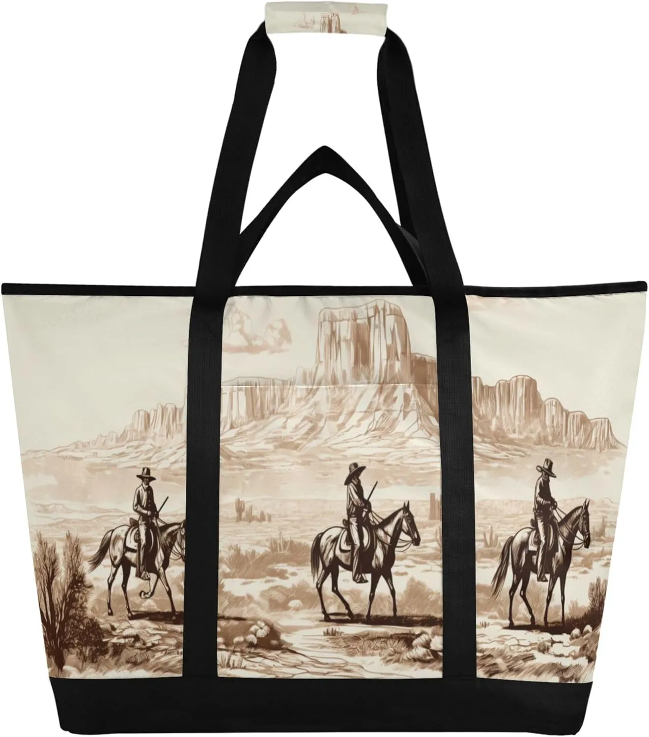 Western Cowboy Reusable Insulated Cooler Bag with Ice Pack Compartment - Large 47L Waterproof Thermal Grocery Tote for Picnic Beach Camping Lunch Storage