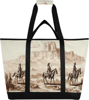Western Cowboy Reusable Insulated Cooler Bag with Ice Pack Compartment - Large 47L Waterproof Thermal Grocery Tote for Picnic Beach Camping Lunch Storage