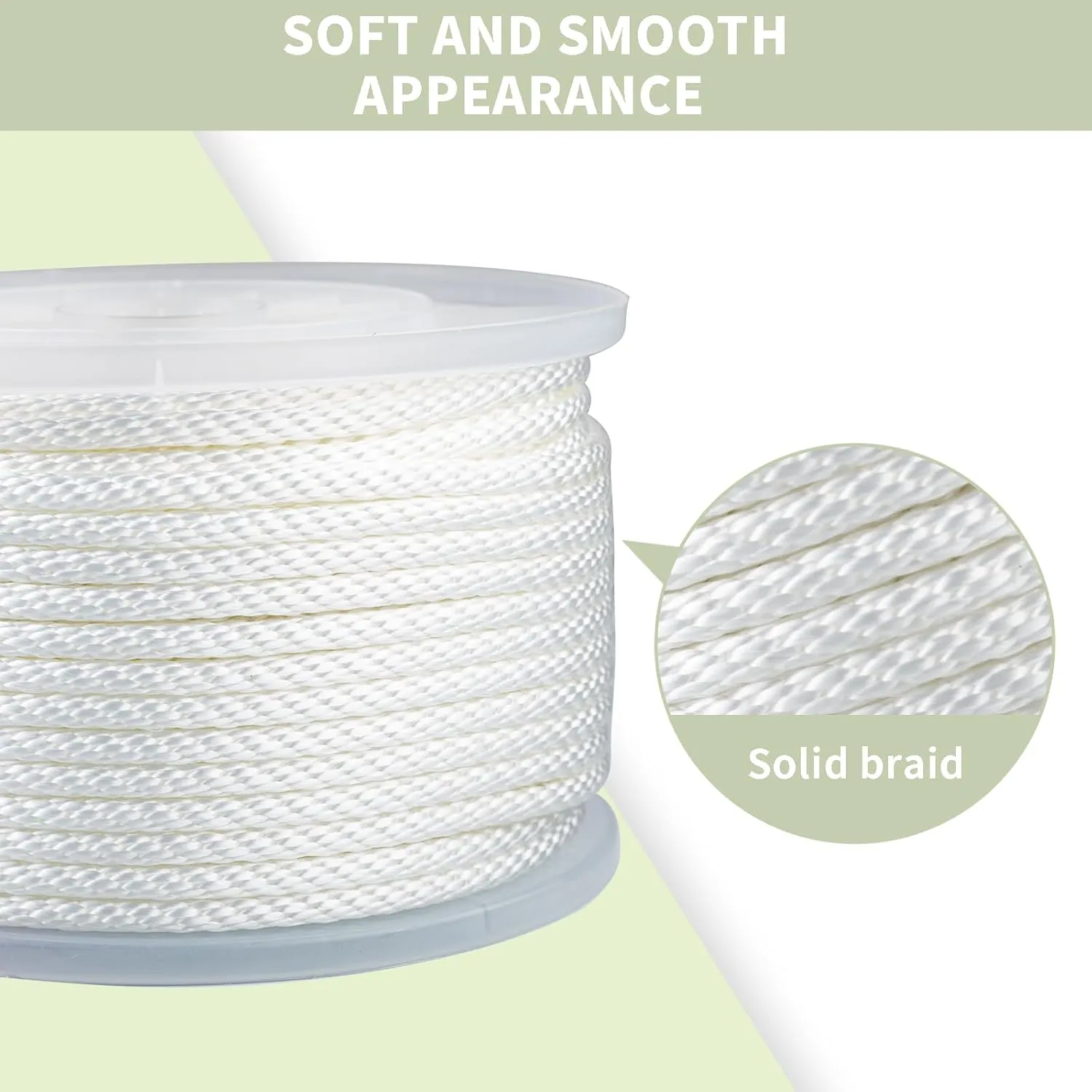 White Nylon Rope High UV and Abrasion Resistance, Multipurpose Tightly Braided Rope, 5/16 Inch 250 Foot Spool | Solid Braid - Industrial Grade - Low Stretch, Flag Pole, Clothes line
