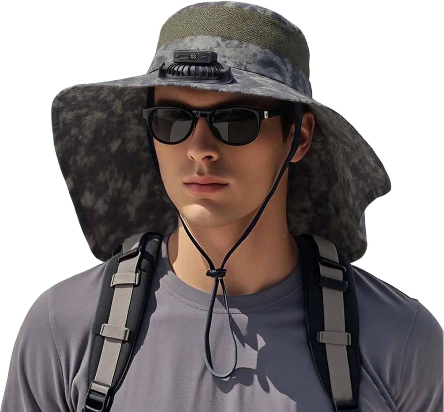 Wide Brim Fan Hat Solar Powered, UPF 50  Solar Fan Sun Hat for Fishing Outdoor Beach Hiking Camping