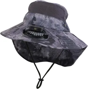 Wide Brim Fan Hat Solar Powered, UPF 50  Solar Fan Sun Hat for Fishing Outdoor Beach Hiking Camping