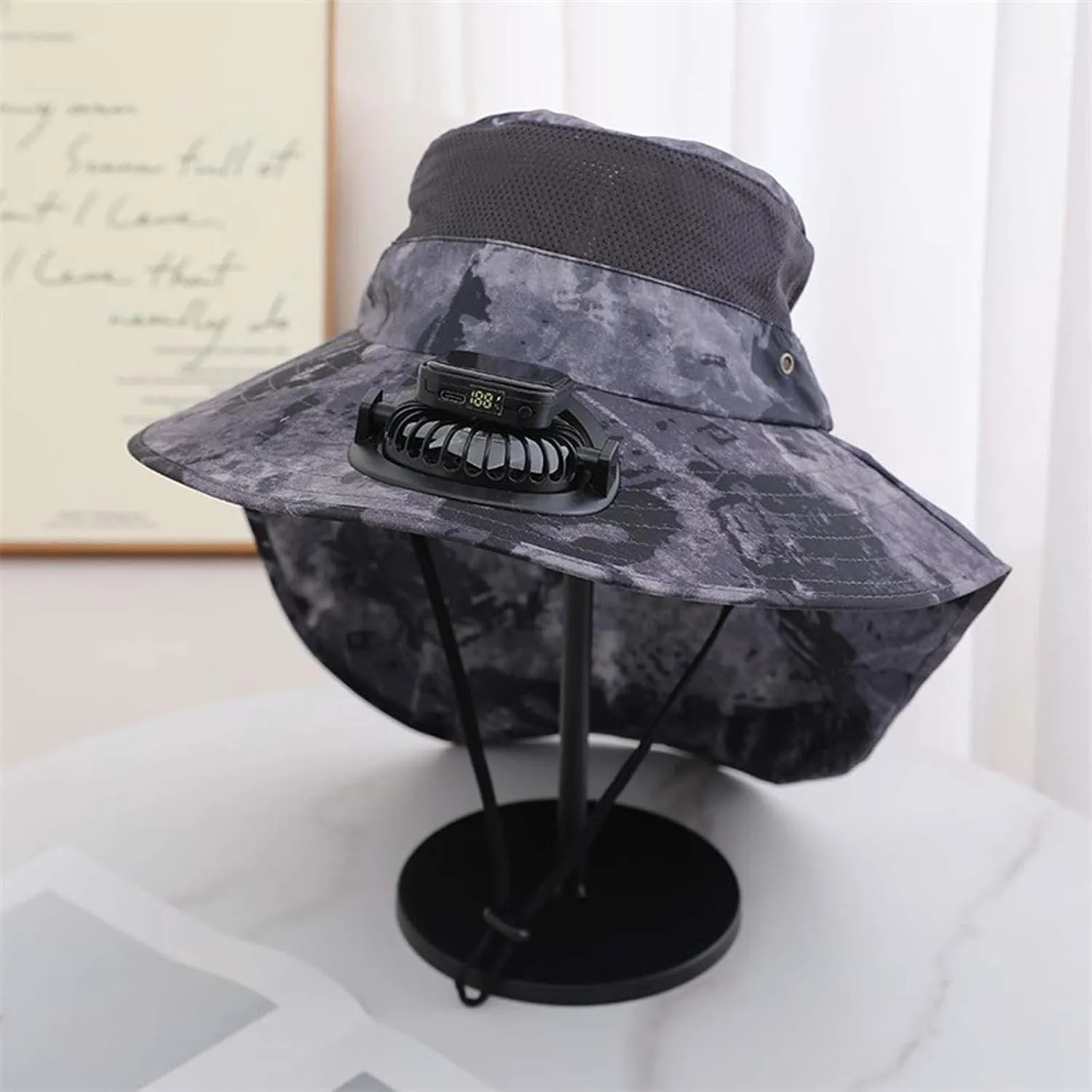 Wide Brim Fan Hat Solar Powered, UPF 50  Solar Fan Sun Hat for Fishing Outdoor Beach Hiking Camping