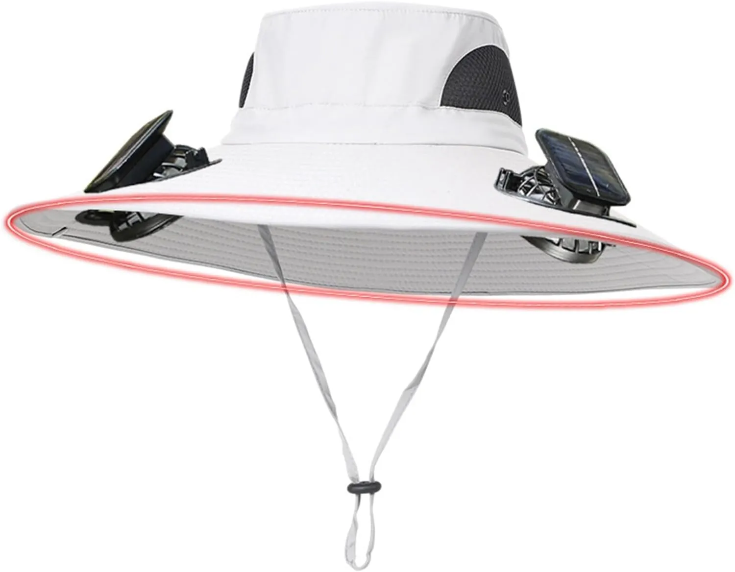 Wide Brim Solar Powered Fan Hat, UPF 50  Solar Panel Fan Hat for Beach Fishing Hiking Camping Outdoor