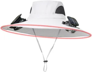 Wide Brim Solar Powered Fan Hat, UPF 50  Solar Panel Fan Hat for Camping Hiking Beach Outdoor Fishing