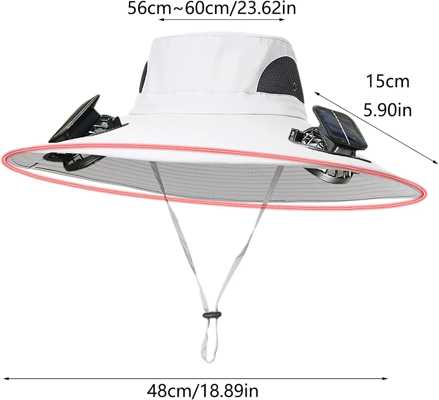 Wide Brim Sun Hat with Solar Powered Fans, UPF 50  Solar Fan Sun Hat for Camping Fishing Outdoor Hiking Beach