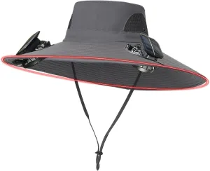 Wide Brim Sun Hat with Solar Powered Fans, UPF 50  Solar Fan Sun Hat for Camping Fishing Outdoor Hiking Beach