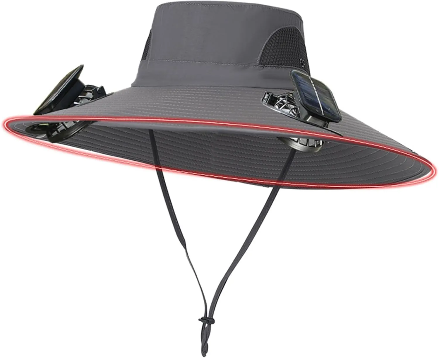 Wide Brim Sun Hat with Solar Powered Fans, UPF 50  Solar Fan Sun Hat for Camping Fishing Outdoor Hiking Beach