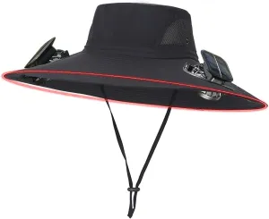 Wide Brim Sun Hat with Solar Powered Fans, UPF 50  Solar Fan Sun Hat for Hiking Fishing Camping Outdoor Beach