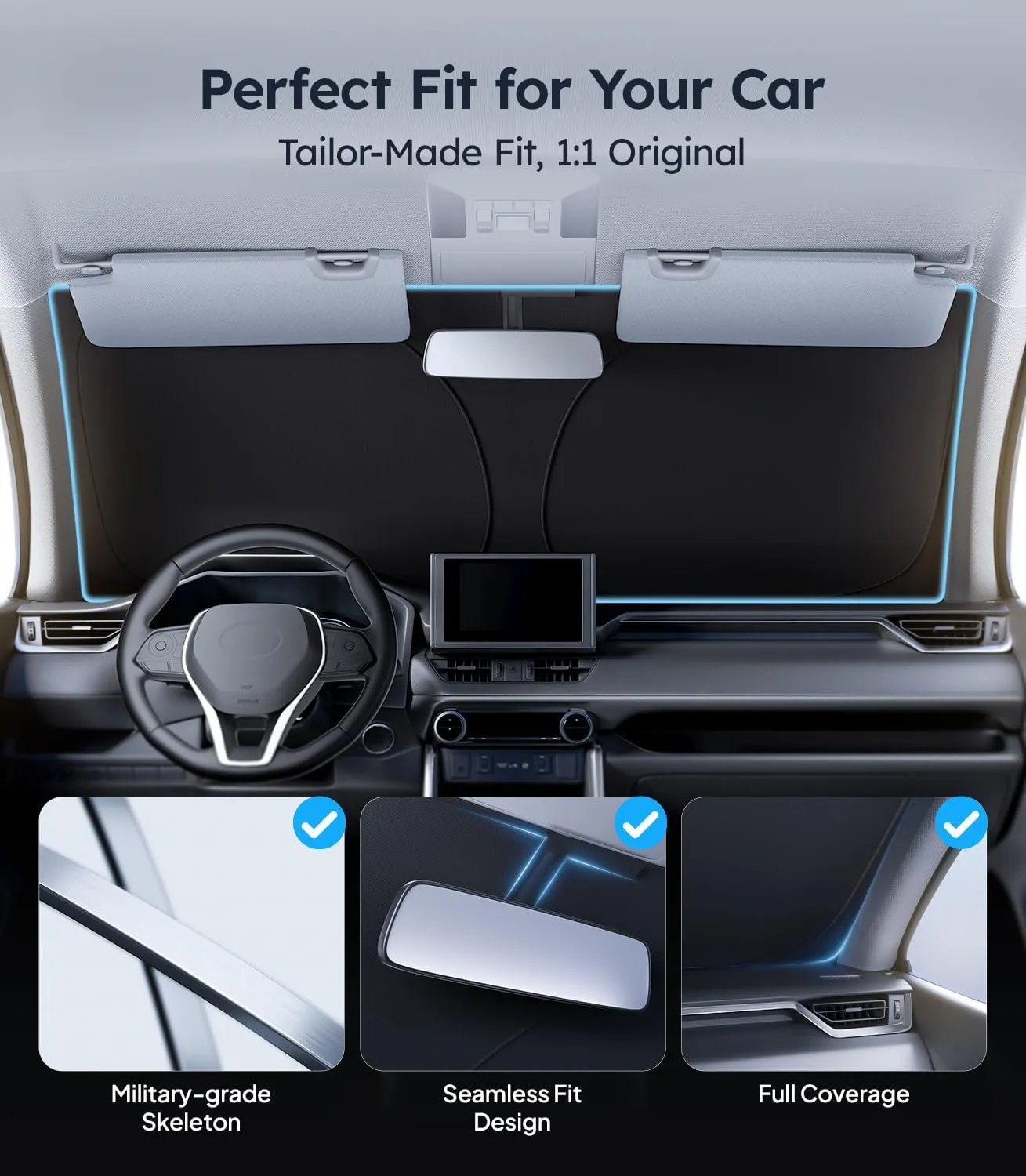 Wigoo for Toyota 4Runner 2010-2025 Windshield Sunshade [100% Sun Block, 4th-Gen Cooling Tech] Foldable Heat Insulation Front Window Sunshade with Storage Bag, Compatible with Toyota 4Runner 2010-2025