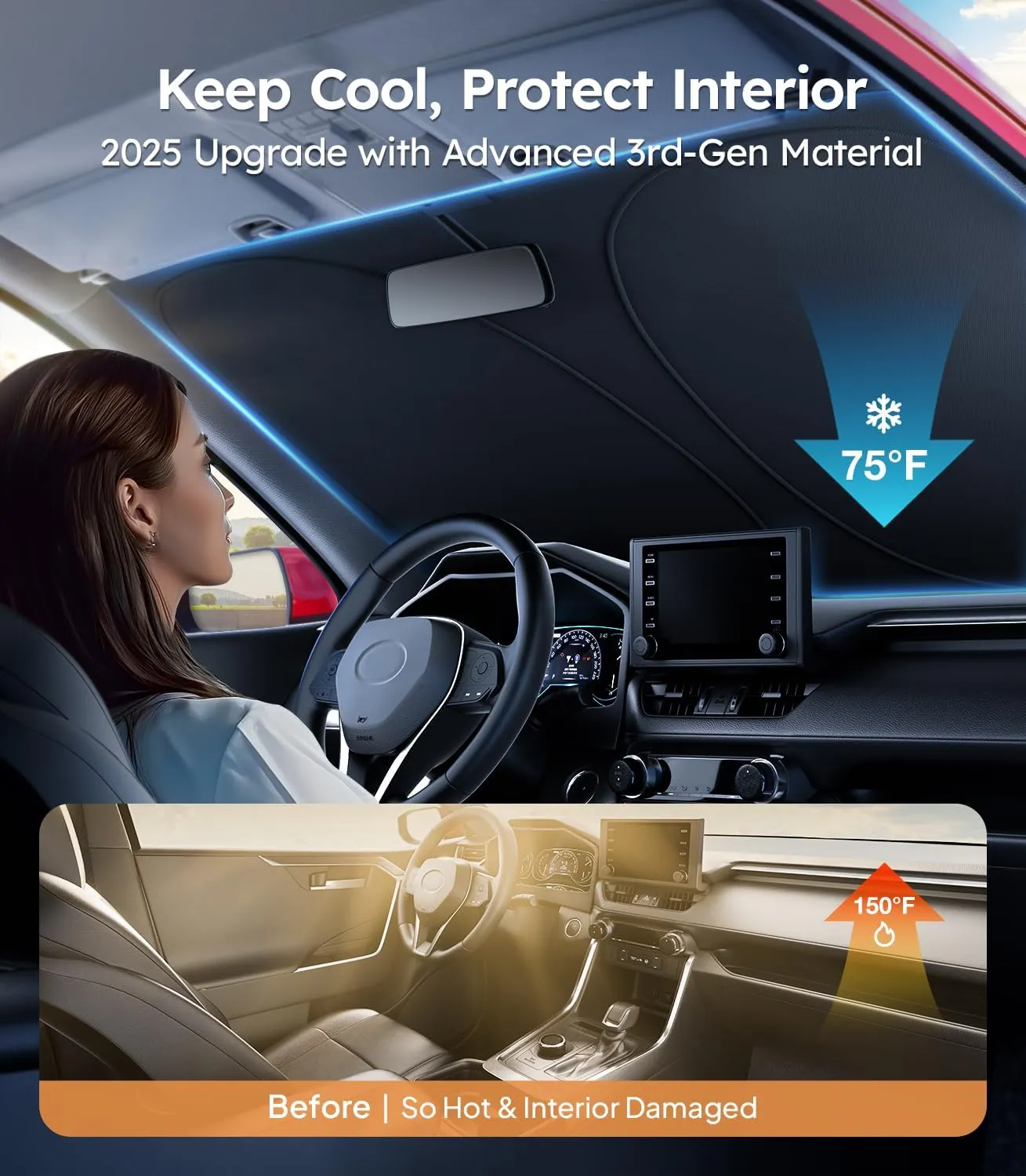 Wigoo for Toyota 4Runner 2010-2025 Windshield Sunshade [100% Sun Block, 4th-Gen Cooling Tech] Foldable Heat Insulation Front Window Sunshade with Storage Bag, Compatible with Toyota 4Runner 2010-2025