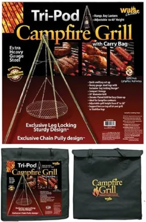 Wilcor Campfire Tri-Pod Grill (Adjustable Height & Quick Setup)