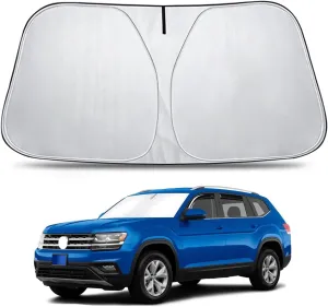 Windshield Sun Shade Compatible with Volkswagen VW Atlas 2018-2024 2025, Foldable Car Sunshade Protect Car from Sun Rays & Heat Damage, 3 Layer 210T Material