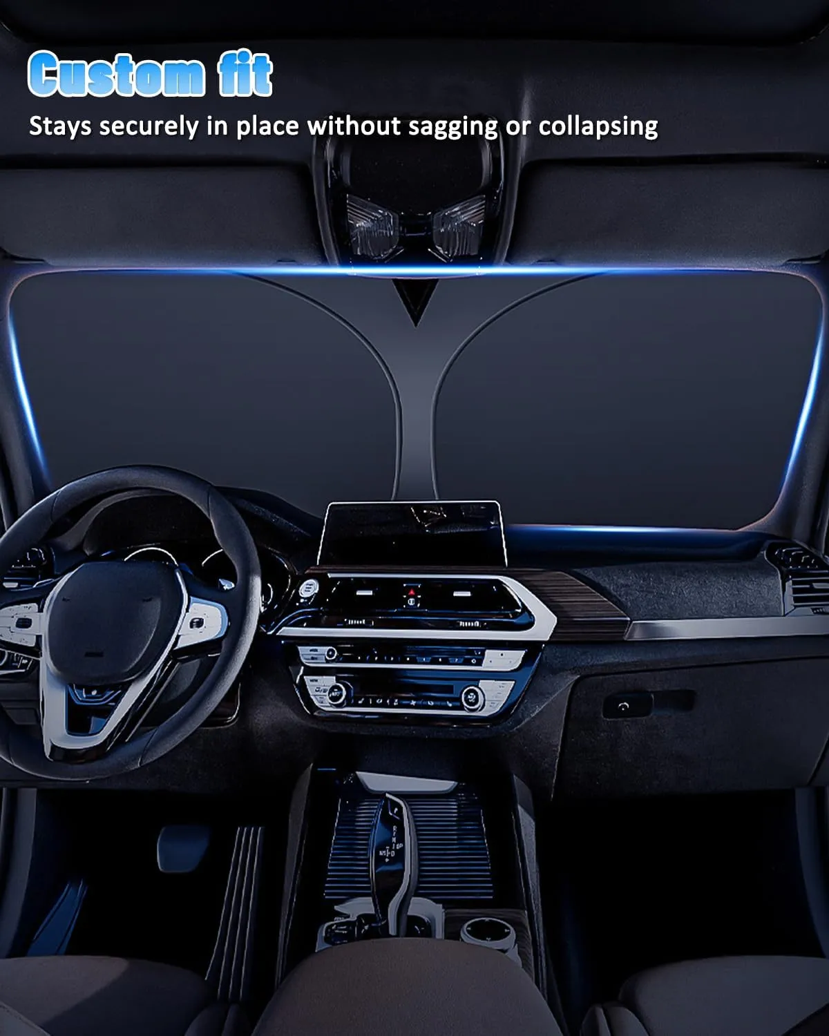 Windshield Sun Shade Compatible with Volkswagen VW Atlas 2018-2024 2025, Foldable Car Sunshade Protect Car from Sun Rays & Heat Damage, 3 Layer 210T Material