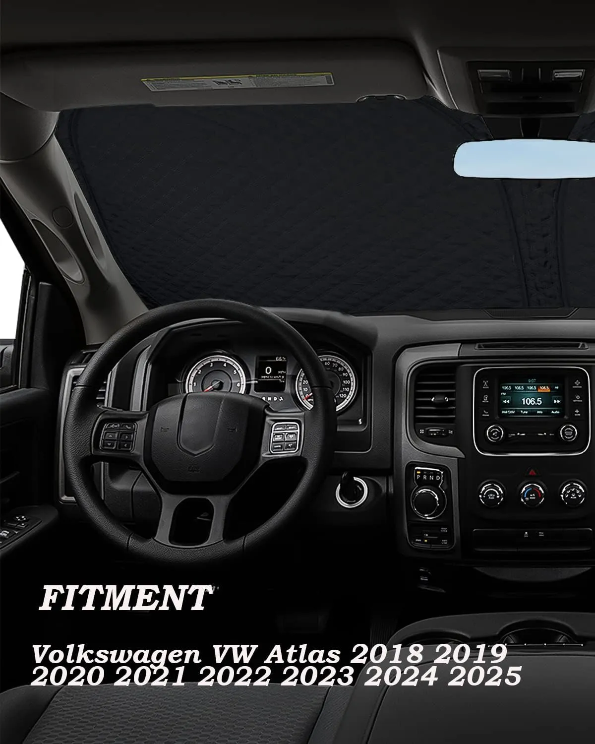 Windshield Sun Shade Compatible with Volkswagen VW Atlas 2018-2024 2025, Foldable Car Sunshade Protect Car from Sun Rays & Heat Damage, 3 Layer 210T Material