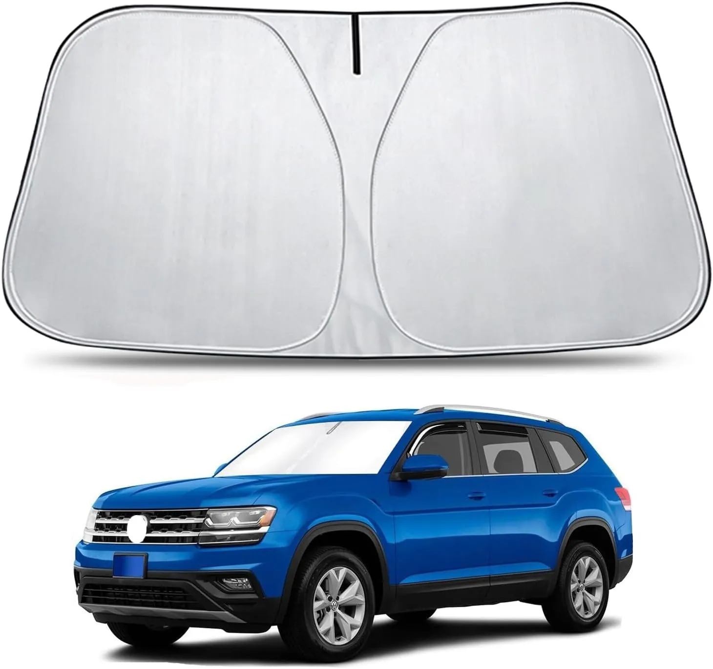 Windshield Sun Shade Compatible with Volkswagen VW Atlas 2018-2024 2025, Foldable Car Sunshade Protect Car from Sun Rays & Heat Damage, 3 Layer 210T Material