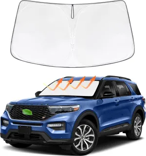 Windshield Sun Shade Custom Fit Compatible with Ford Explorer 2020-2025 Updated Foldable Window Sunshade Auto Heat Shield Sun Visor Protector Blocks UV Rays Keep Your Car Cooler