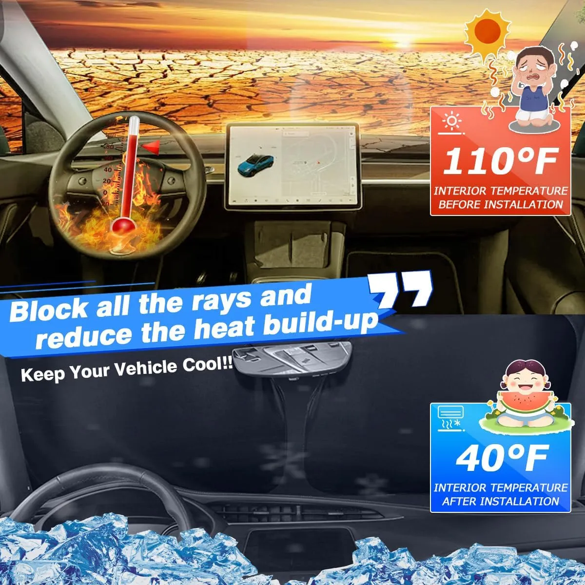 Windshield Sun Shade for 2016-2024 2025 Honda Pilot Accessories Thicken 6-Layer Foldable Front Window Sunshade Cover Sun Visor Protector Block UV Rays Keep Vehicle Cool