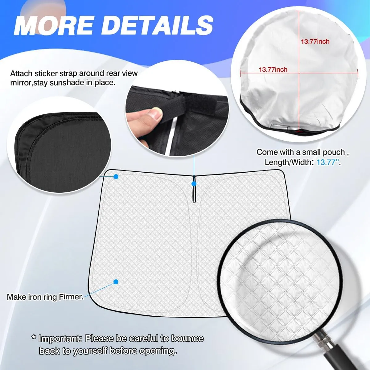 Windshield Sun Shade for 2016-2024 2025 Honda Pilot Accessories Thicken 6-Layer Foldable Front Window Sunshade Cover Sun Visor Protector Block UV Rays Keep Vehicle Cool