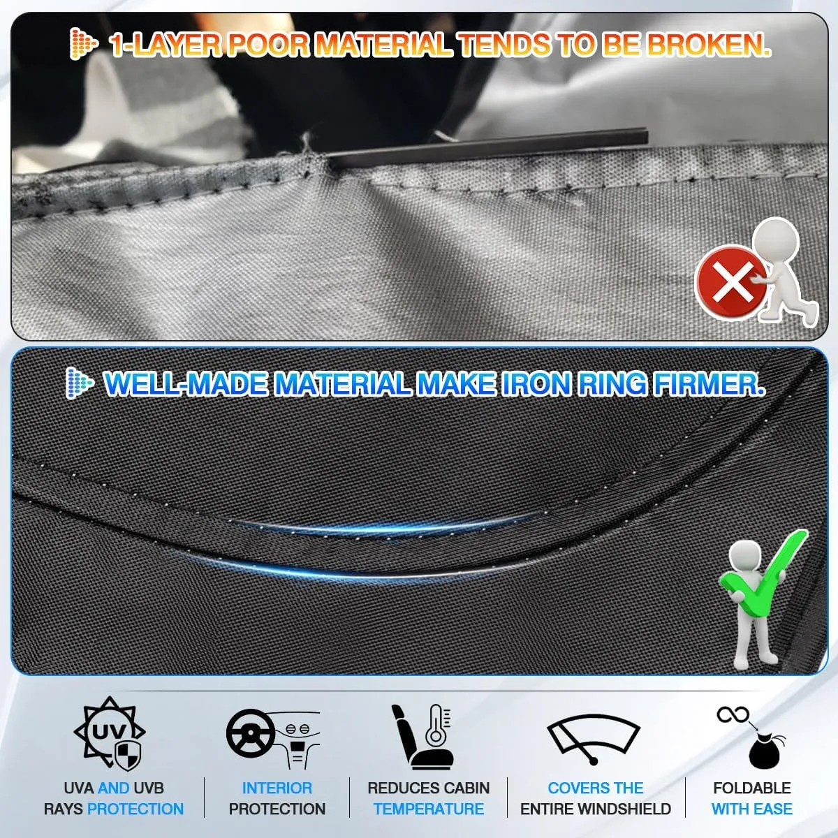 Windshield Sun Shade for 2016-2024 2025 Honda Pilot Accessories Thicken 6-Layer Foldable Front Window Sunshade Cover Sun Visor Protector Block UV Rays Keep Vehicle Cool