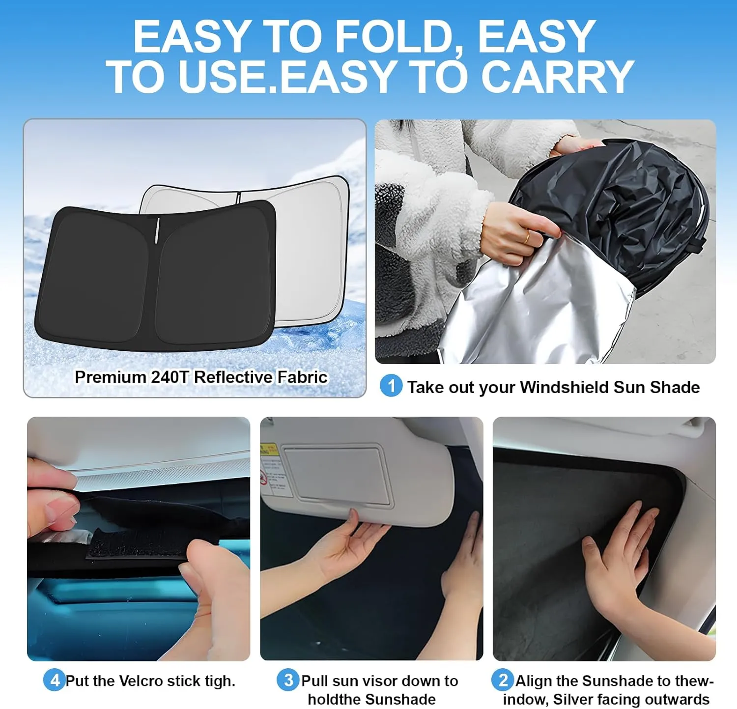 Windshield Sun Shade for 2019-2025 Cadillac XT4 Compatible Accessories-4 Layers Custom Fit Foldable Front Window Sunshade Sun Visor Protector, Block UV Rays Keep Your Car Cooler