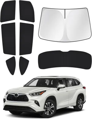 Windshield Sun Shade for 2020-2025 Toyota Highlander Accessories Side Rear Window Shade Cover Set Window Sun Visor Privacy for Camping Keep Vehicle Cool Black 8PCS