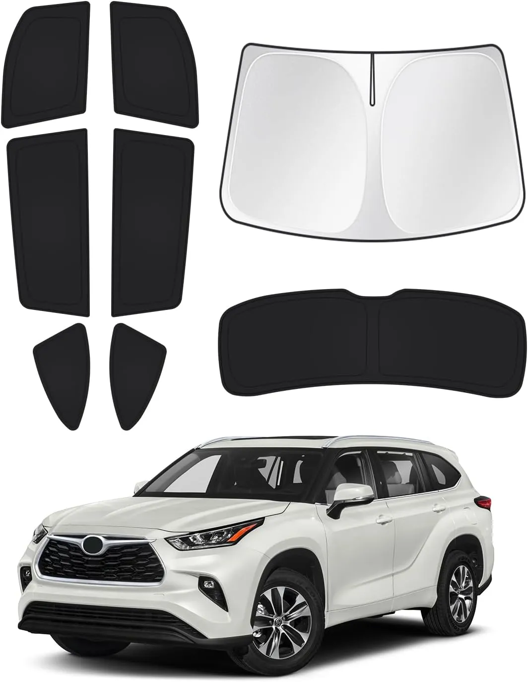 Windshield Sun Shade for 2020-2025 Toyota Highlander Accessories Side Rear Window Shade Cover Set Window Sun Visor Privacy for Camping Keep Vehicle Cool Black 8PCS