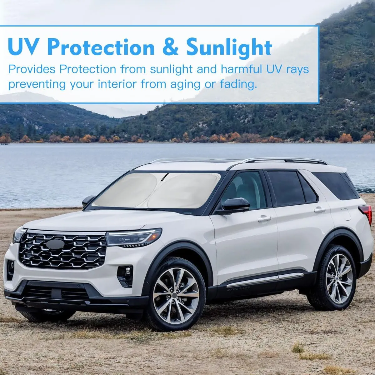 Windshield Sun Shade for Ford Explorer Window Sunshade 2020 2021 2022 2023 2024 2025 Accessories Sunshade Windshield Cover - 4 Layers Front Window Shade Sun Visor Blocks UV Keep Car Cooler