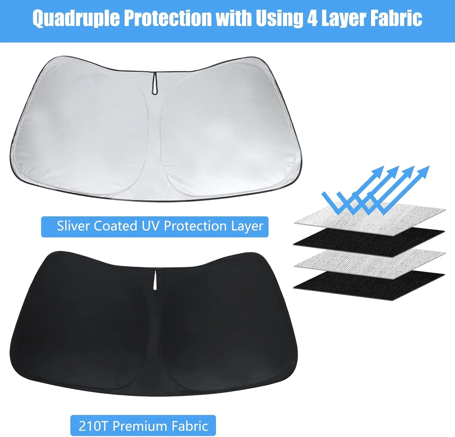 Windshield Sun Shade for Ford Explorer Window Sunshade 2020 2021 2022 2023 2024 2025 Accessories Sunshade Windshield Cover - 4 Layers Front Window Shade Sun Visor Blocks UV Keep Car Cooler
