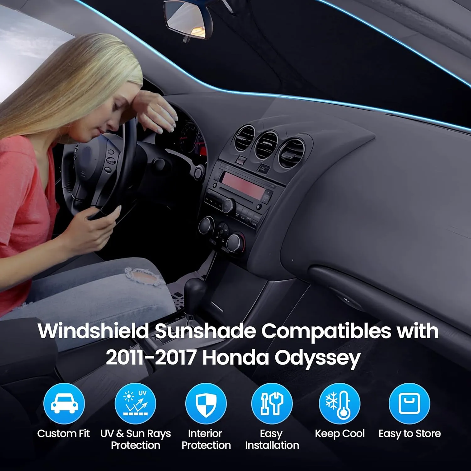 Windshield Sun Shade for Honda Odyssey 2011-2017 Thicken 4-Layer Foldable Front Window Sunshade Cover Sun Visor Protector Block UV Rays