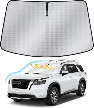 Windshield Sun Shade for Nissan Pathfinder 2022-2024 2025, Upgraded Nano Materials Front Window Shade Cover for Pathfinder Accessories, Foldable Windshield Sunshade UV Rays Protector