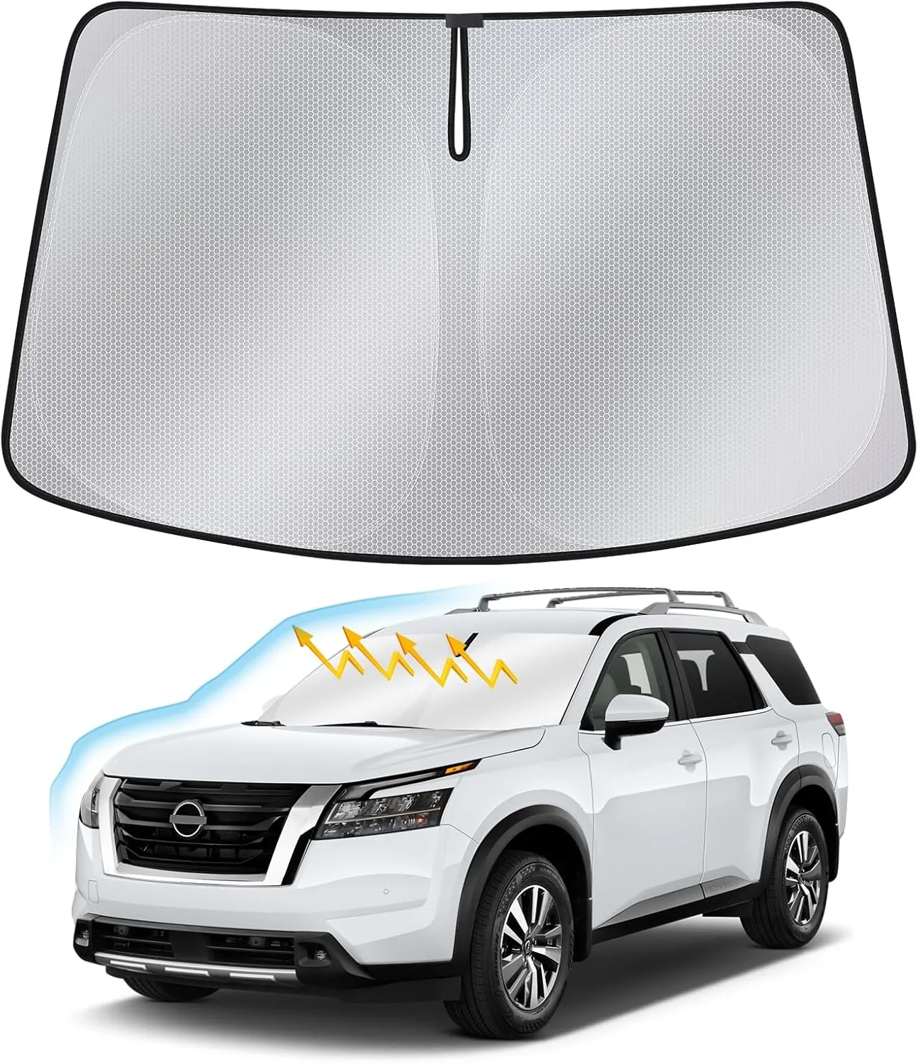 Windshield Sun Shade for Nissan Pathfinder 2022-2024 2025, Upgraded Nano Materials Front Window Shade Cover for Pathfinder Accessories, Foldable Windshield Sunshade UV Rays Protector