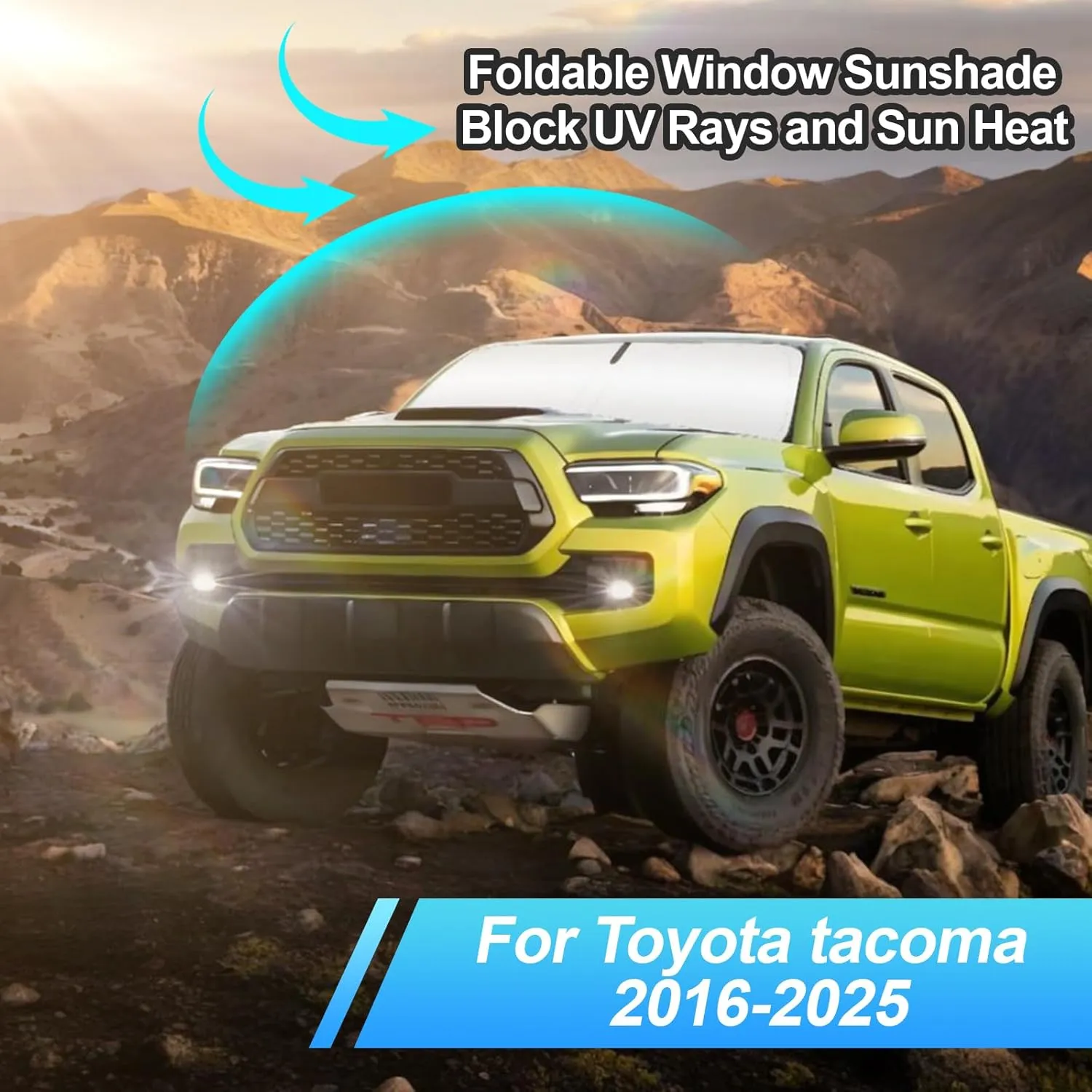 Windshield Sun Shade for Toyota Tacoma 2016-2024 2025 Sun Visor Compatible Accessories Foldable Design Sunblocker Protects from Sun Rays & Heat Damage Keep Your Car Cooler