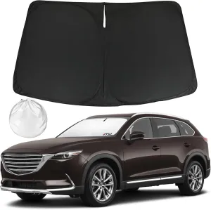 Windshield Sunshade - Custom for Mazda CX-9 CX9 2016-2024 [Thickened 4 Layers UV Rays & Heat Protection] Sport Utility SUV,Foldable Sunshade Windshield Accessories with Storage Bag