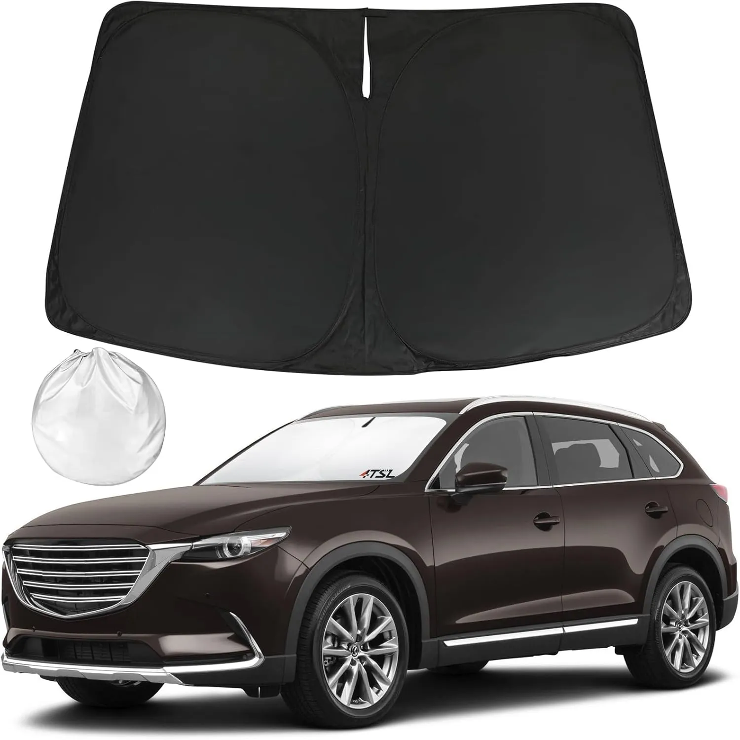 Windshield Sunshade - Custom for Mazda CX-9 CX9 2016-2024 [Thickened 4 Layers UV Rays & Heat Protection] Sport Utility SUV,Foldable Sunshade Windshield Accessories with Storage Bag