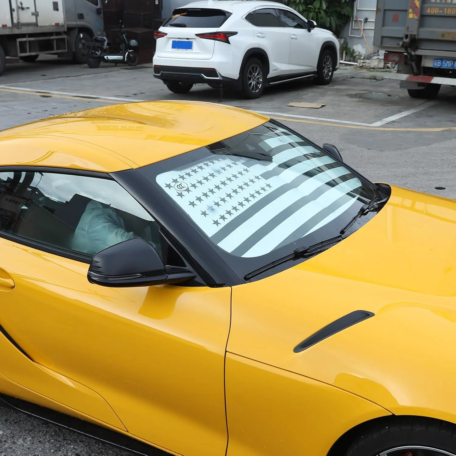 Windshield Sunshade for Toyota Supra J29 2019-2025 Accessories Front Window Sun Shade Foldable Reflective Sun Visor Custom Sunscreen UV Blocker Privacy Protector HeatShield (Black)