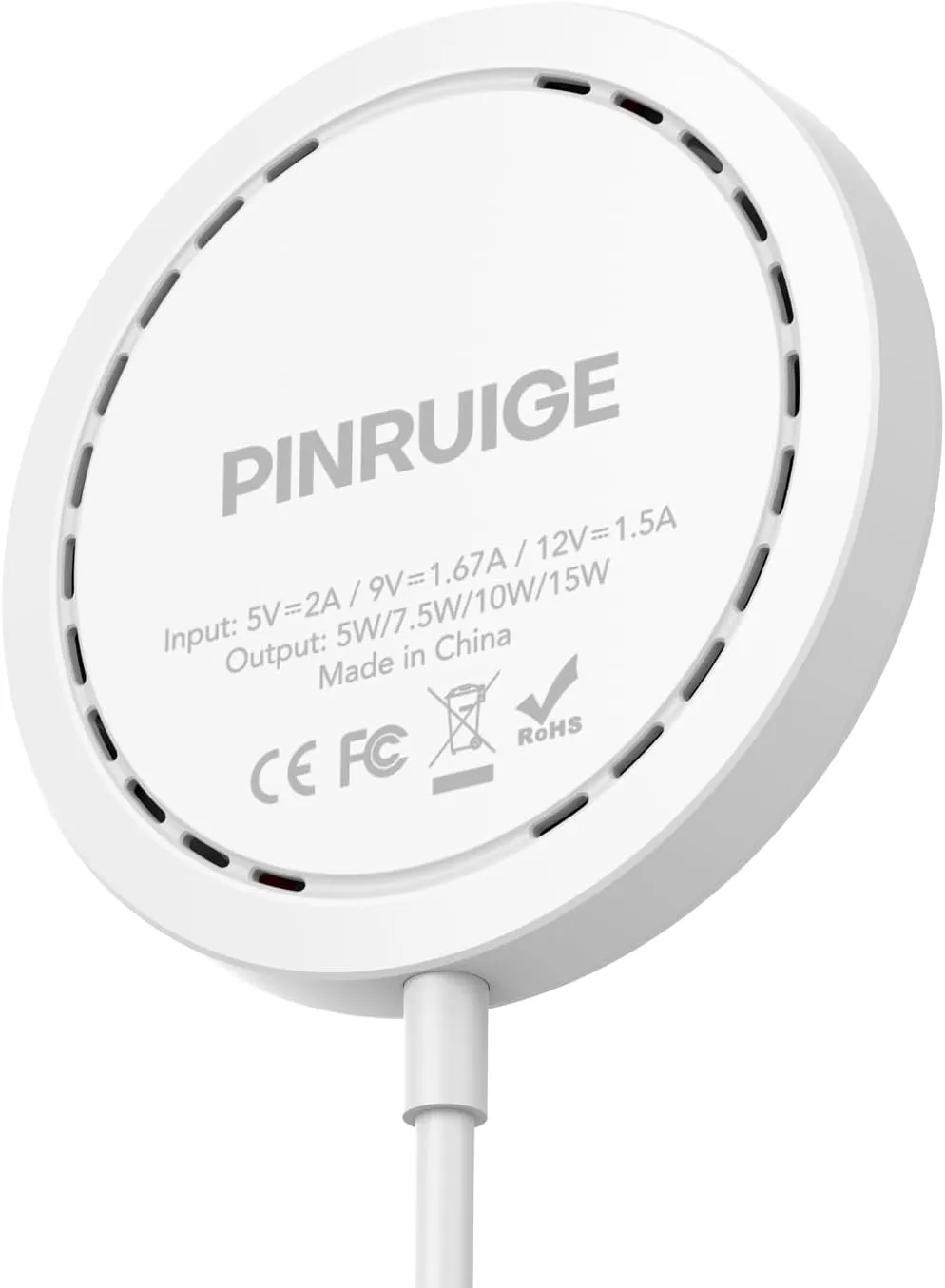 Wireless Charger, 15W Max Fast Magnetic Wireless Charging Pad Compatible with iPhone 15/14/13/12 with USB-A Converter White