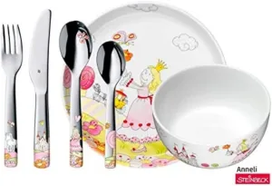 WMF Children's Crockery Set 6-Piece Princess Anneli Cromargan 18/10 Stainless Steel Polished Suitable from 3 Years