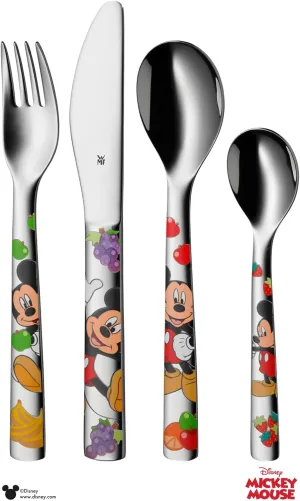 WMF Children's Cutlery Set 4-Piece Mickey Mouse Cromargan 18/10 Stainless Steel Polished Suitable from 3 Years